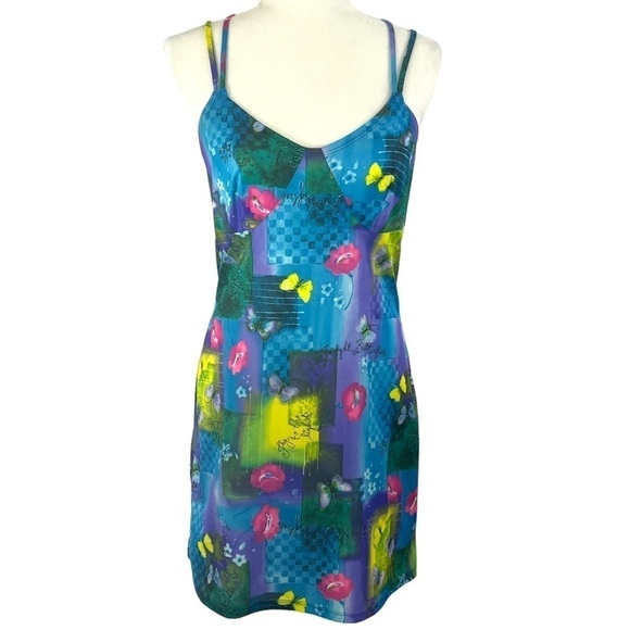 AIR Play Sport Multi Color Butterfly Strappy Mini Slip Dress - Picture 1 of 13